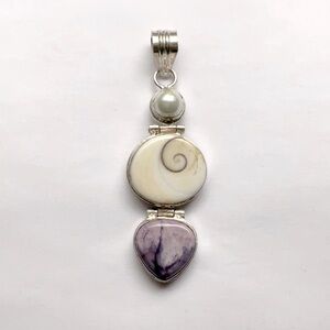 🟡 Pearl, Shiva Shell & Amethyst SS Pendant